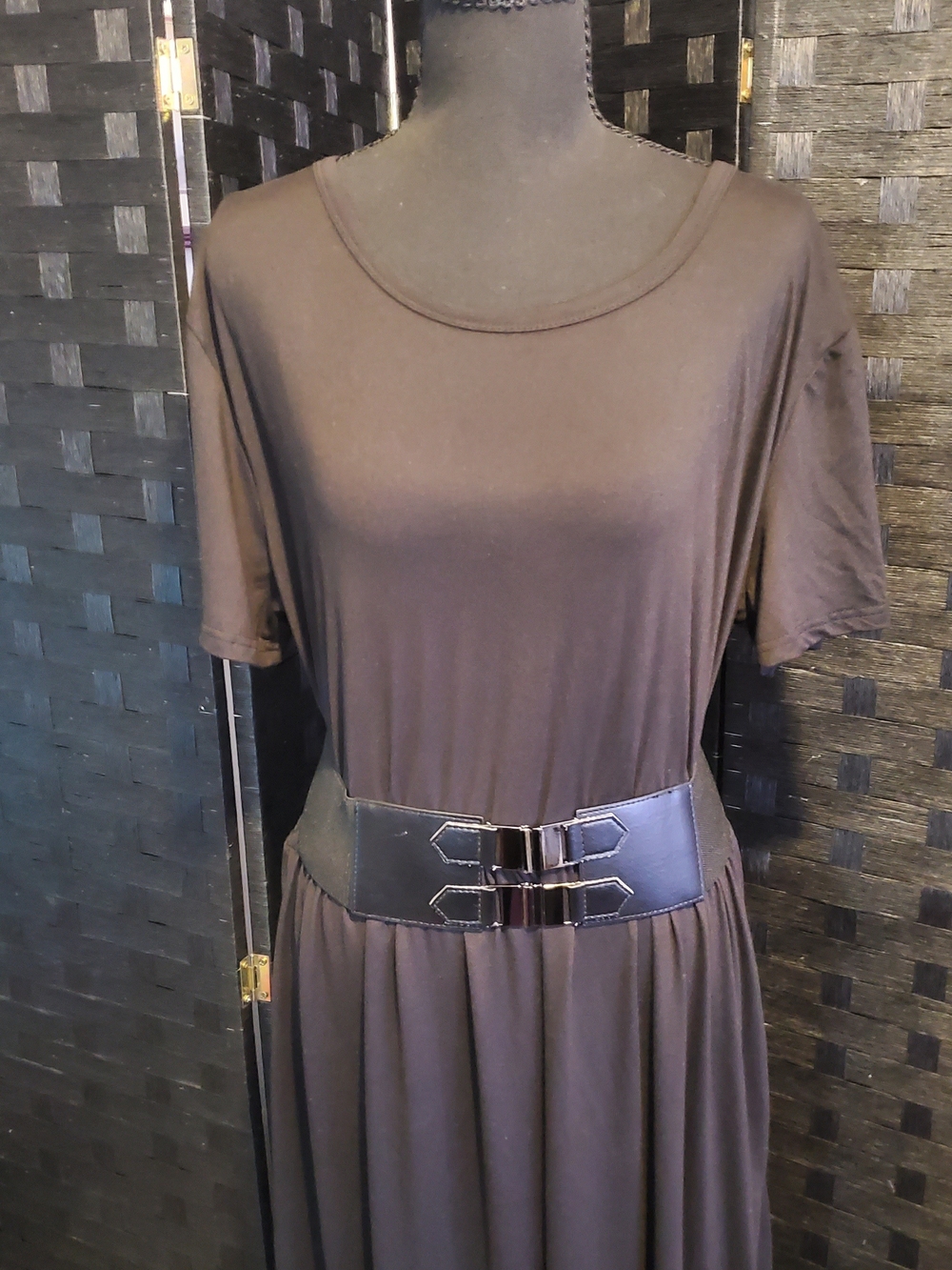 Amazon Brown Maxi Dress with Drop-Waist Skirt